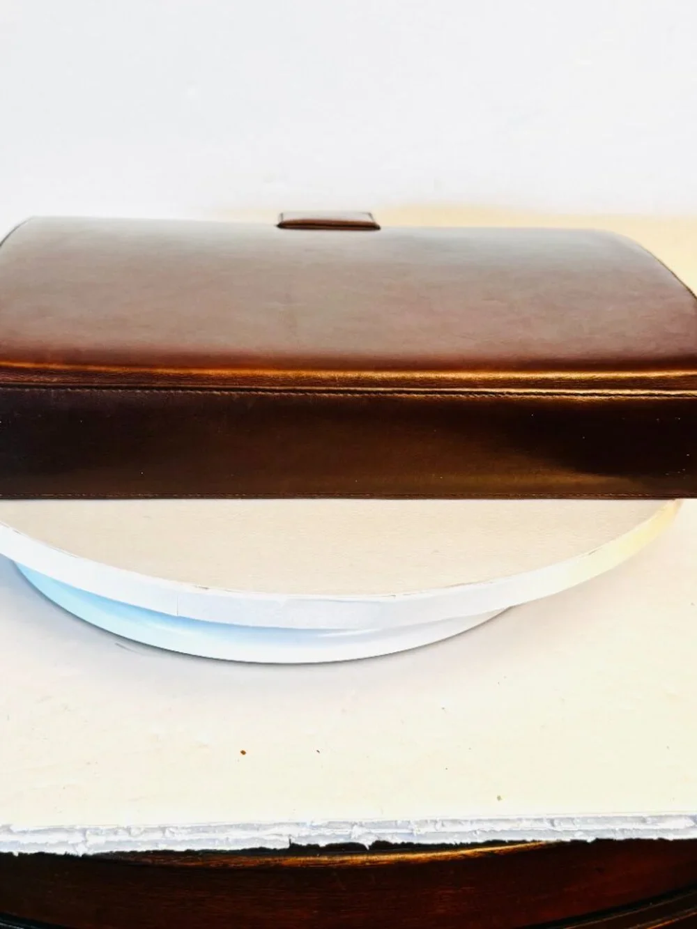 Vtg Leather Dresser Jewelry Box Rare Storage Holder Black Velvet Lining READ
